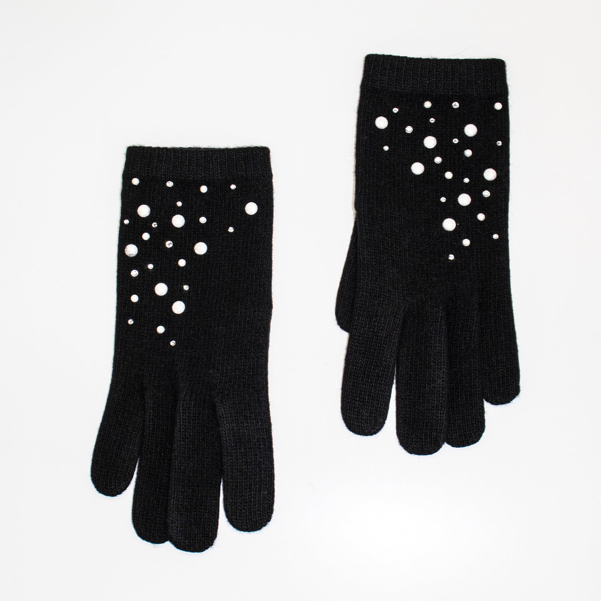 Womens | Cashmere Gloves with Pearls And Crystals | Black