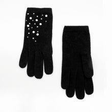 Womens | Cashmere Gloves with Pearls And Crystals | Black