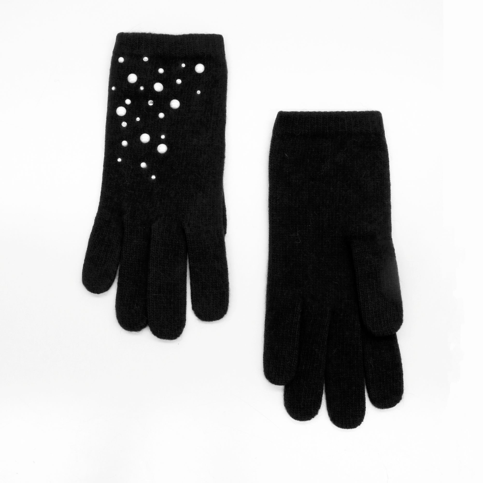 Womens | Cashmere Gloves with Pearls And Crystals | Black