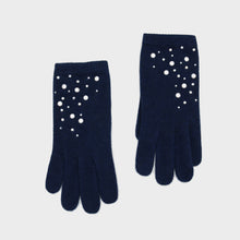 Womens | Cashmere Gloves with Pearls And Crystals | Classic Navy