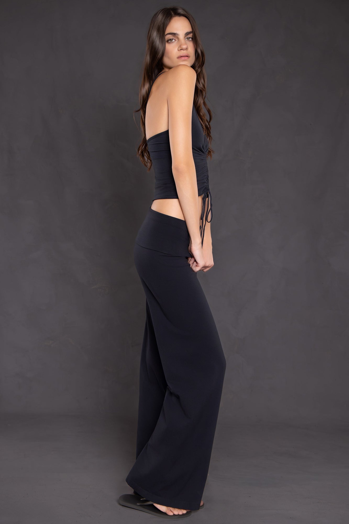 Women | Ruched Front Sexy Tank | Charcoal/Jet