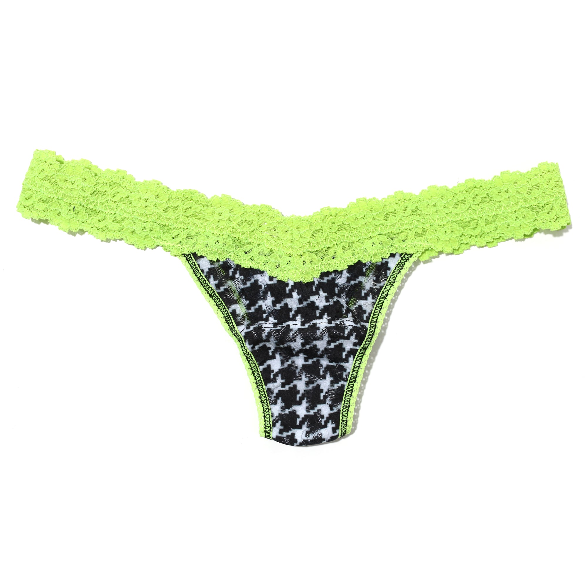 Signature Lace Low Rise Thong | Houndstooth/Lime