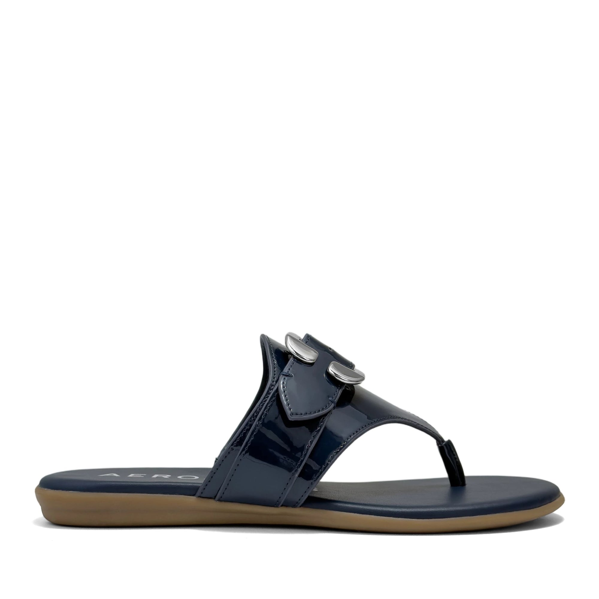 Glitz Sandal Flat | Navy Faux Patent