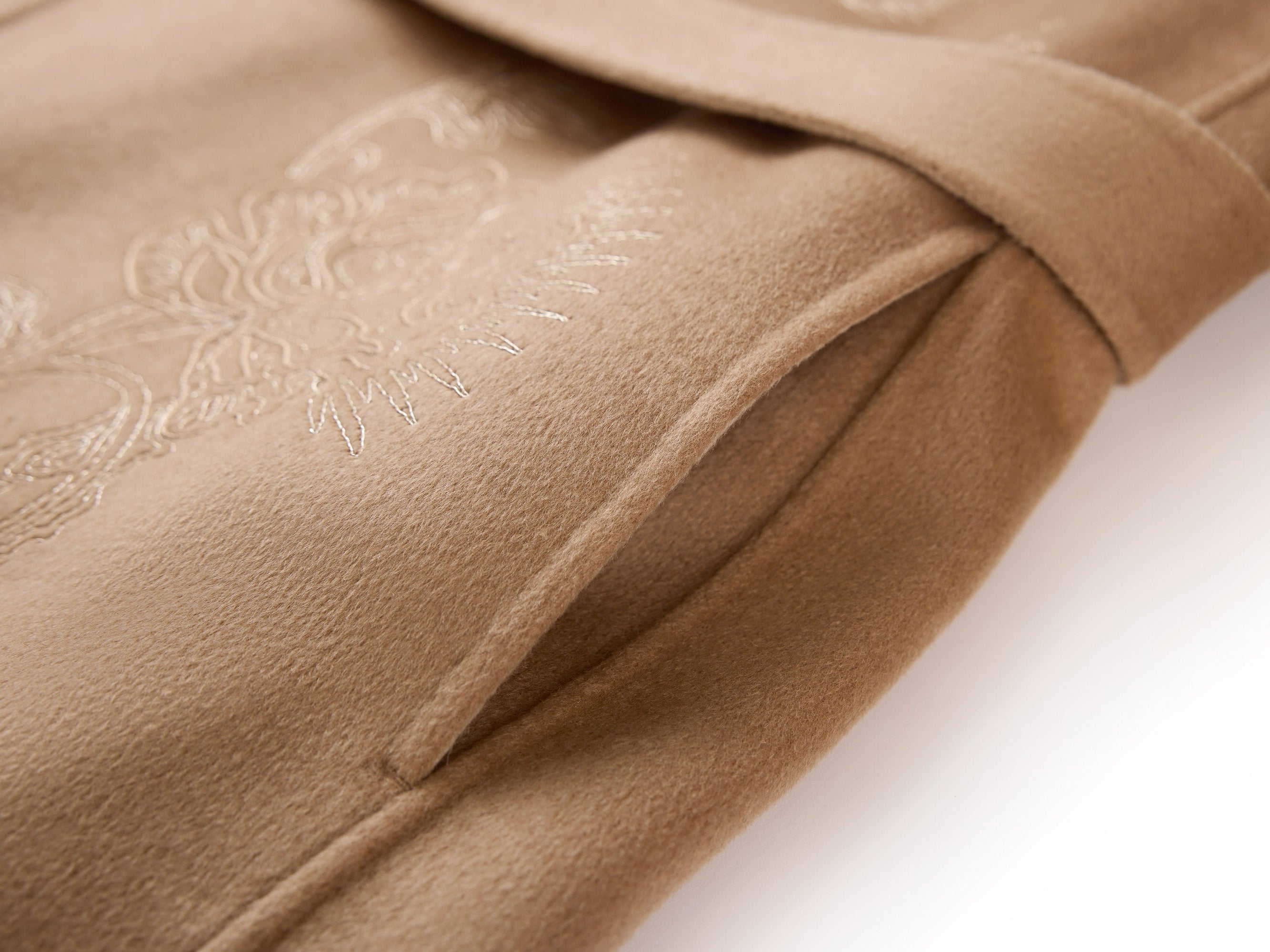 Gold Thread Embroidered Wool Cashmere Blended Coat | Camel