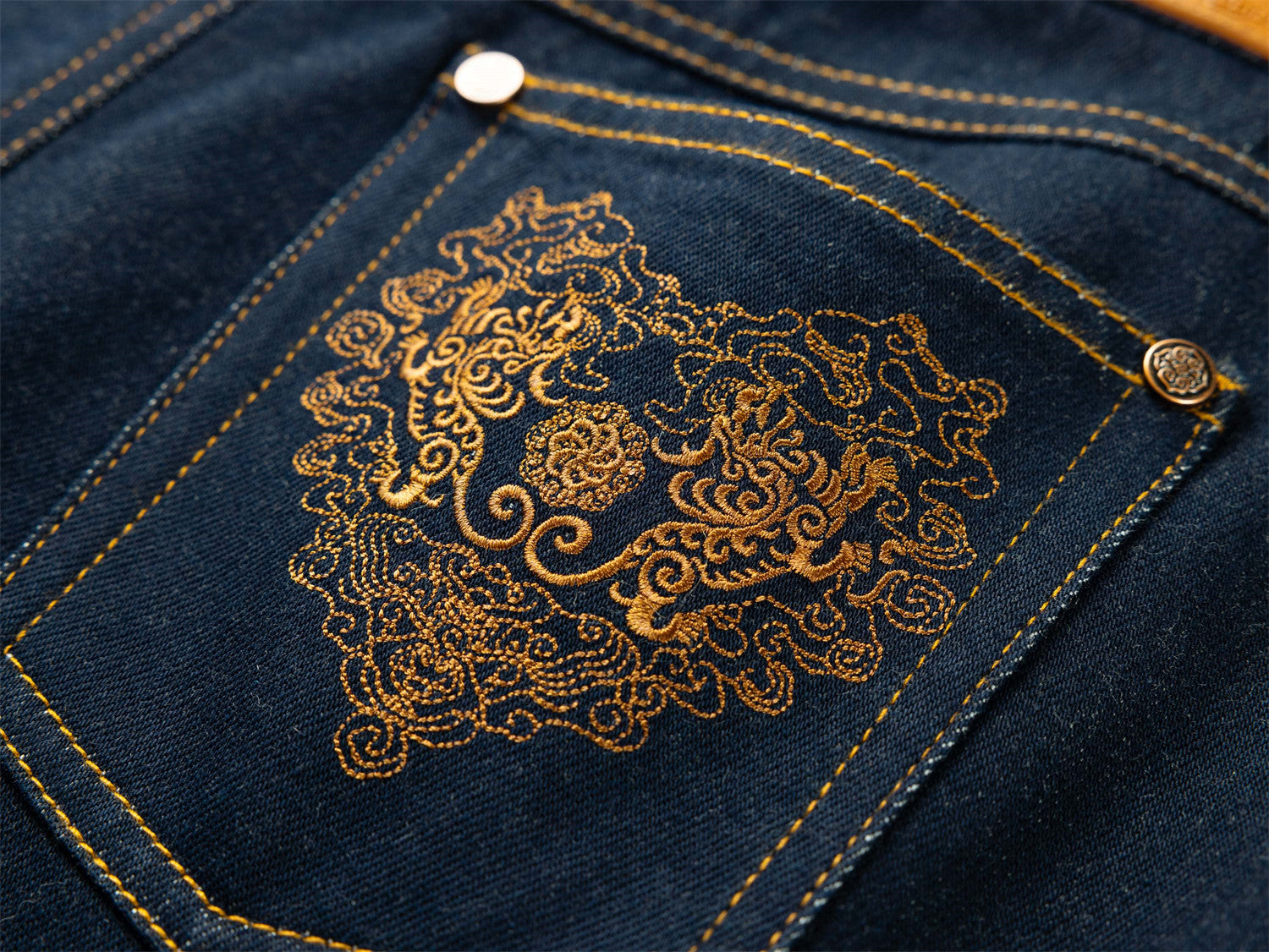 Straight-Leg Embroidered Jeans | Navy