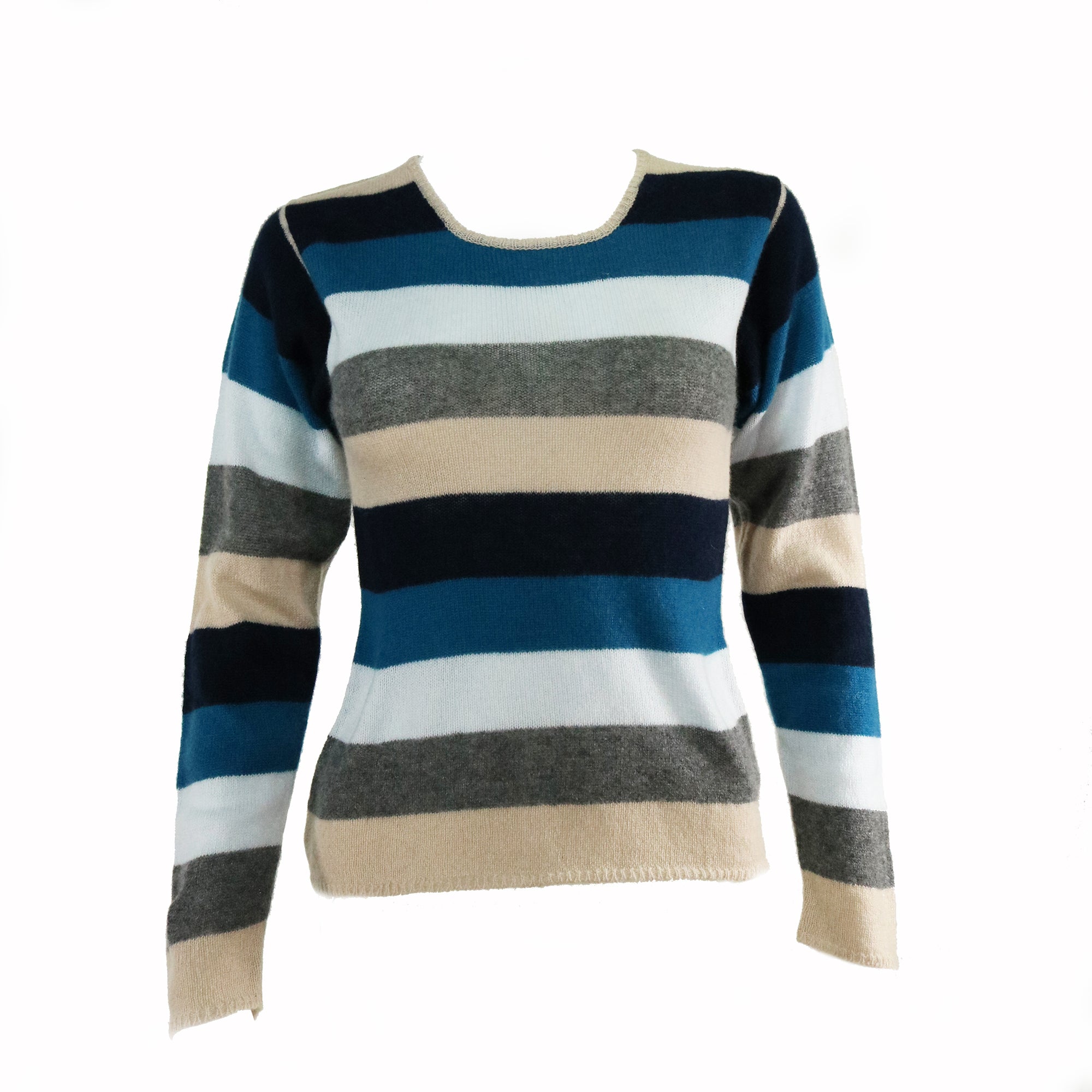 Womens | Cashmere Sweater In Multi Stripes | Blue Combo