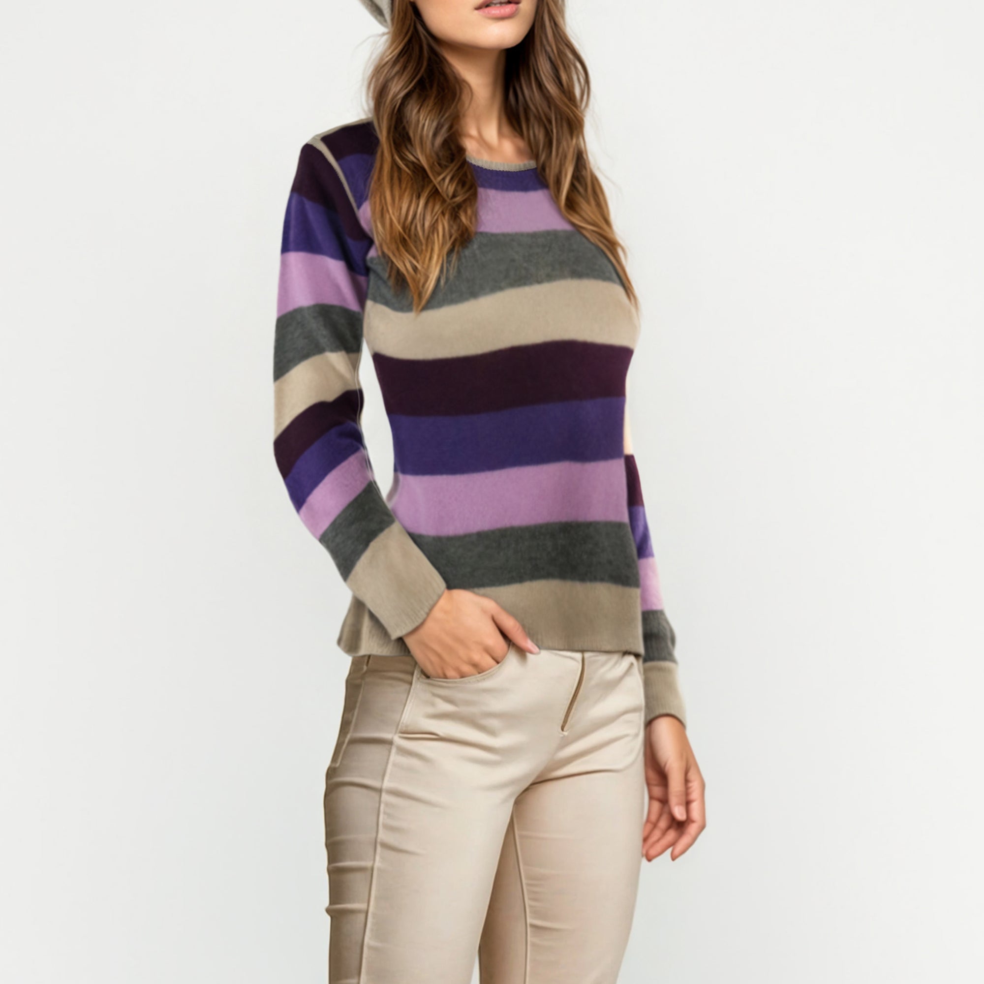 Womens | Cashmere Sweater In Multi Stripes | Pink Combo