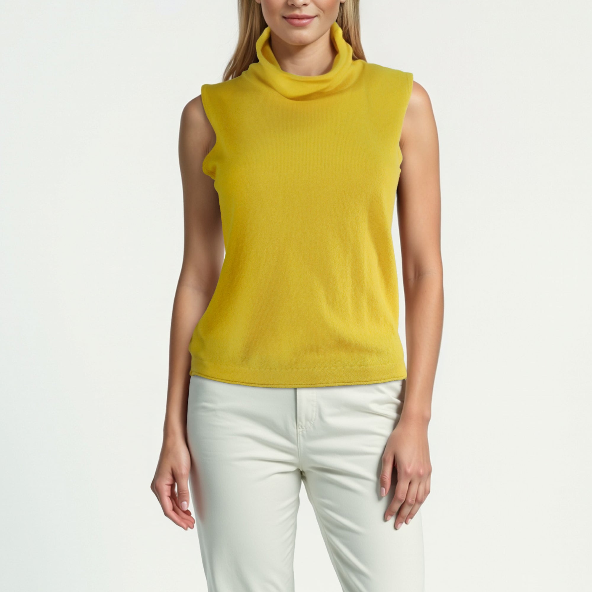 Womens | Cashmere Sleeveless Turtleneck Sweater | Electric Yellow