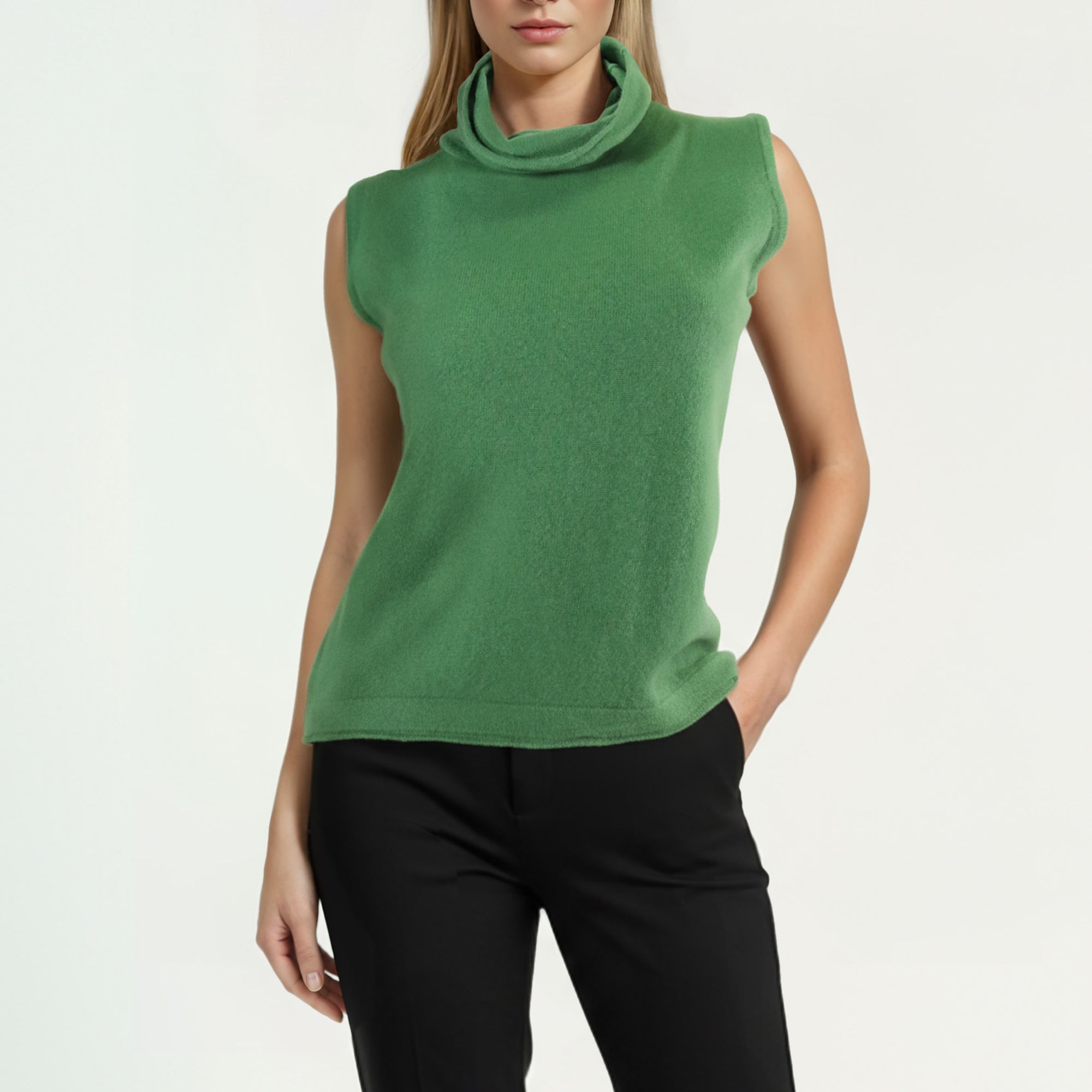 Womens | Cashmere Sleeveless Turtleneck Sweater | Garden Green