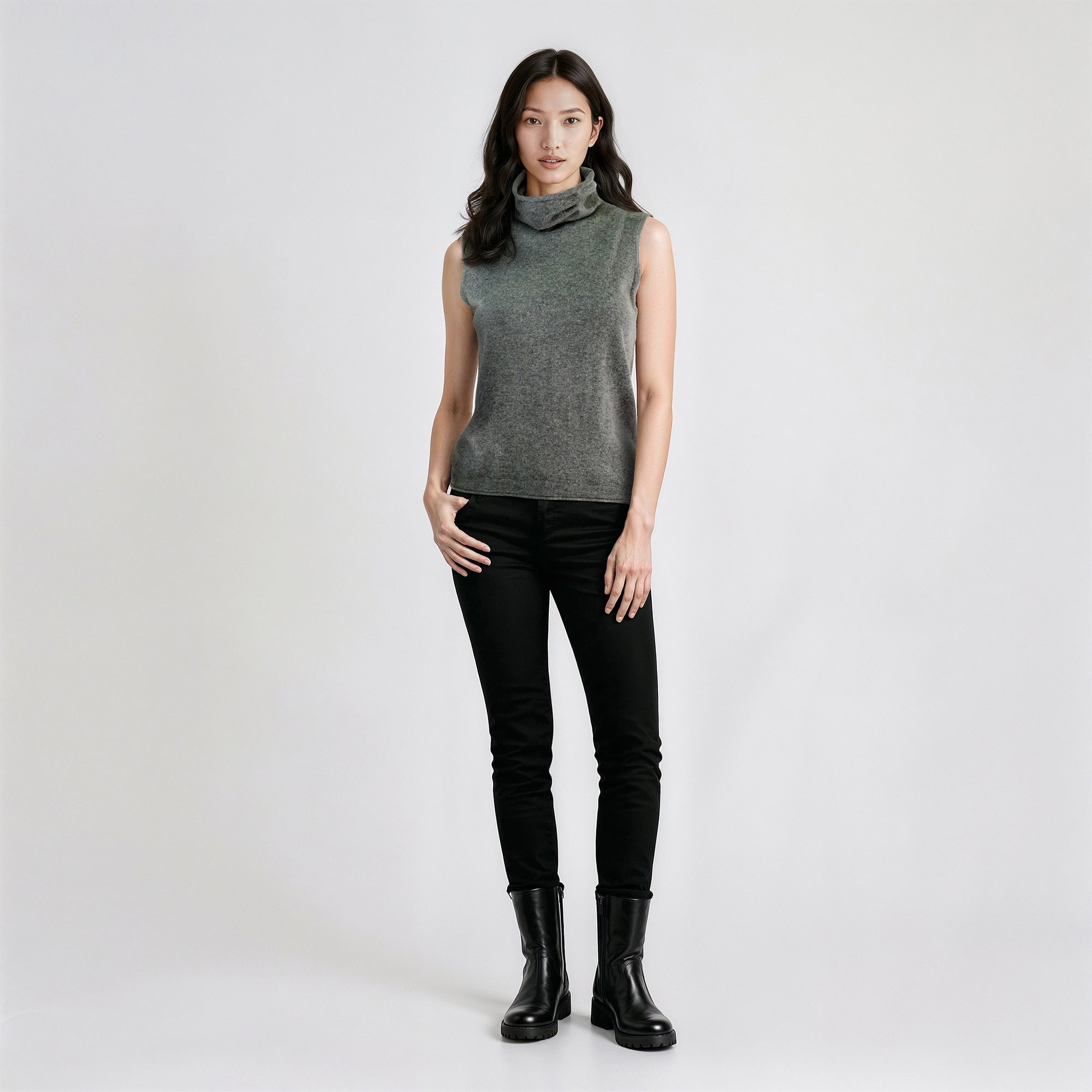 Womens | Cashmere Sleeveless Turtleneck Sweater | Medium Grey