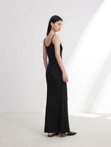Long Slim Suspenders Dress | Black