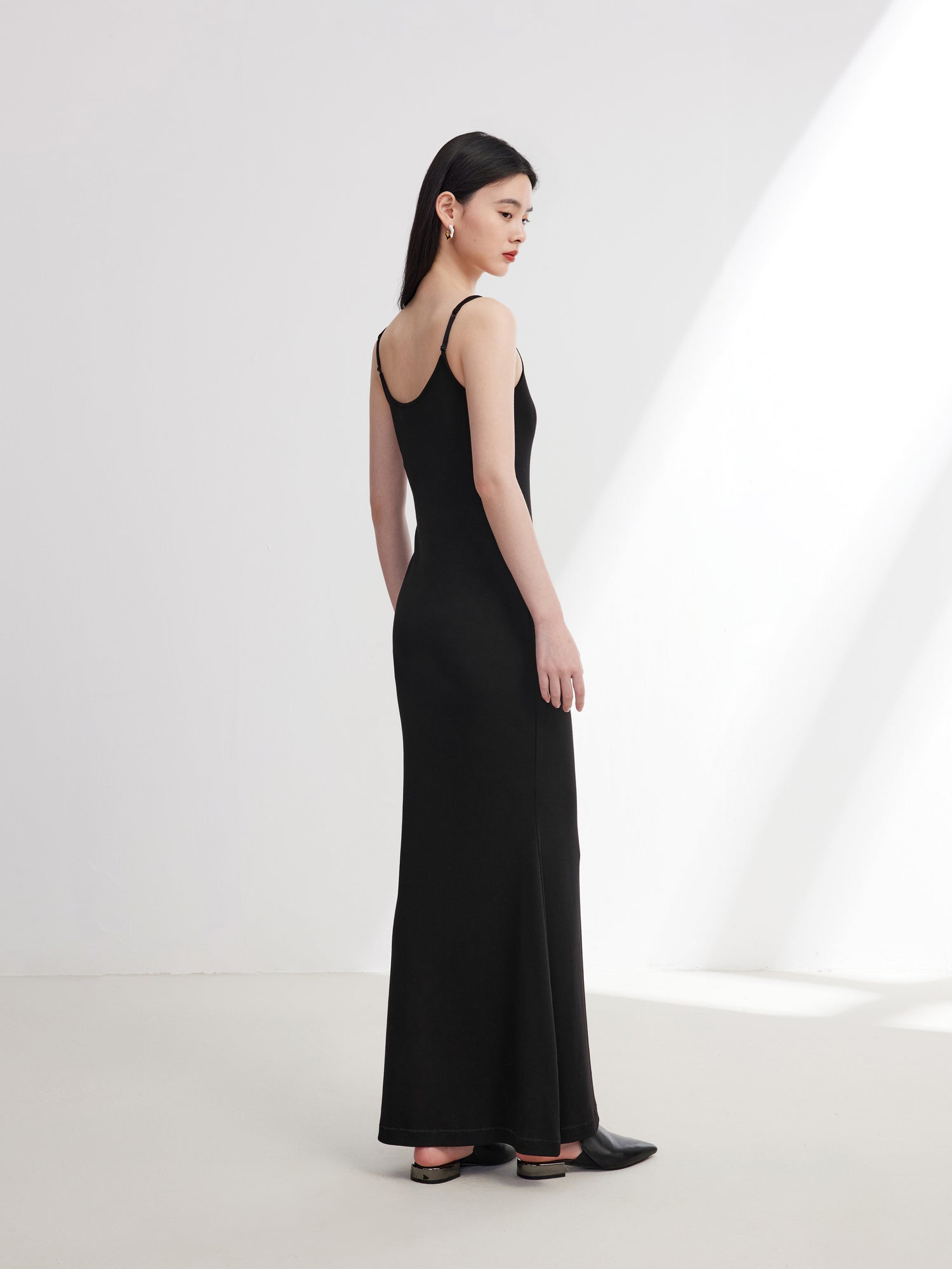 Long Slim Suspenders Dress | Black
