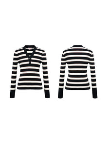 Stripes Wool Knit Top | Black