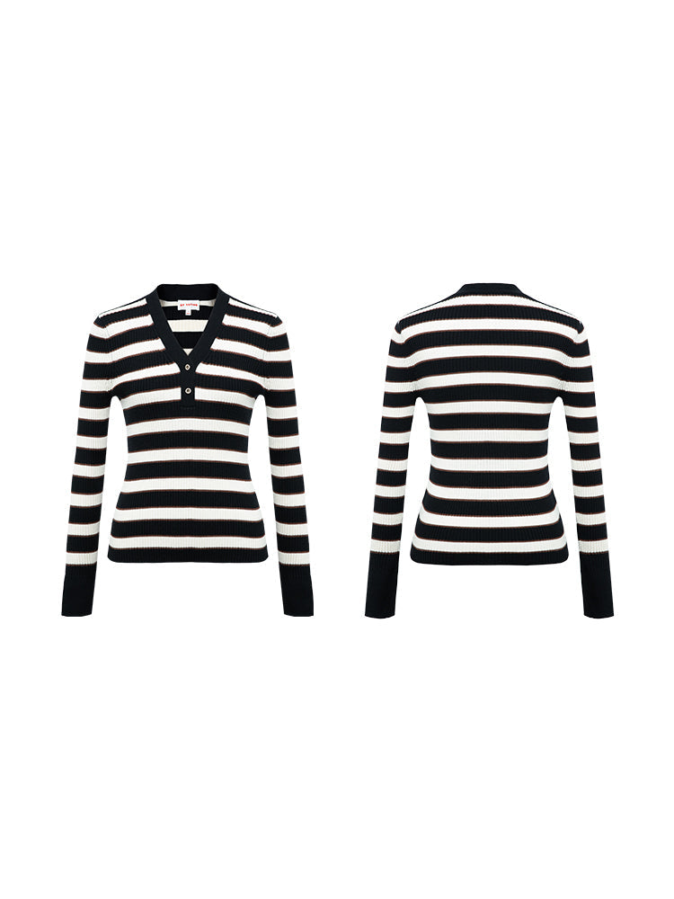 Stripes Wool Knit Top | Black
