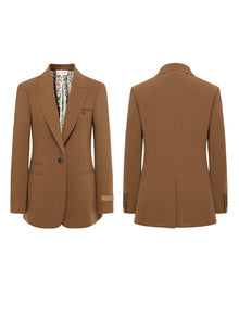 Hip Length Wool Blazer | Brown