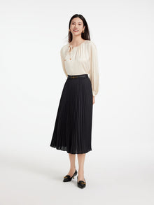A-Line Shape Draped & Pressed Pleats High-Waisted Skirt | Black