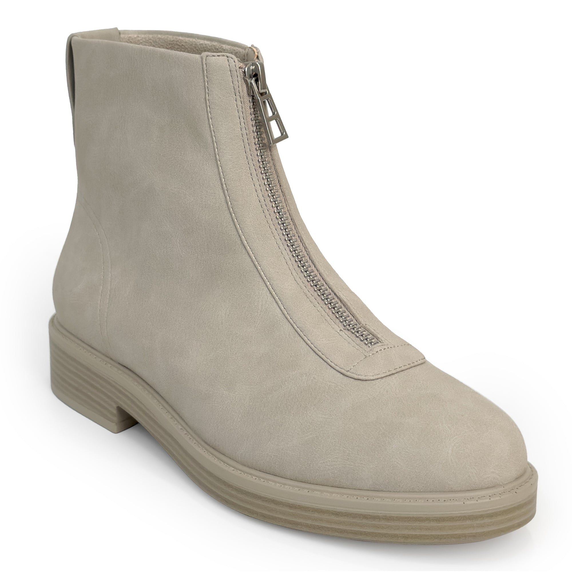 Poshia Bootie Low Block Heel | Stone Faux Tumbled Nubuck