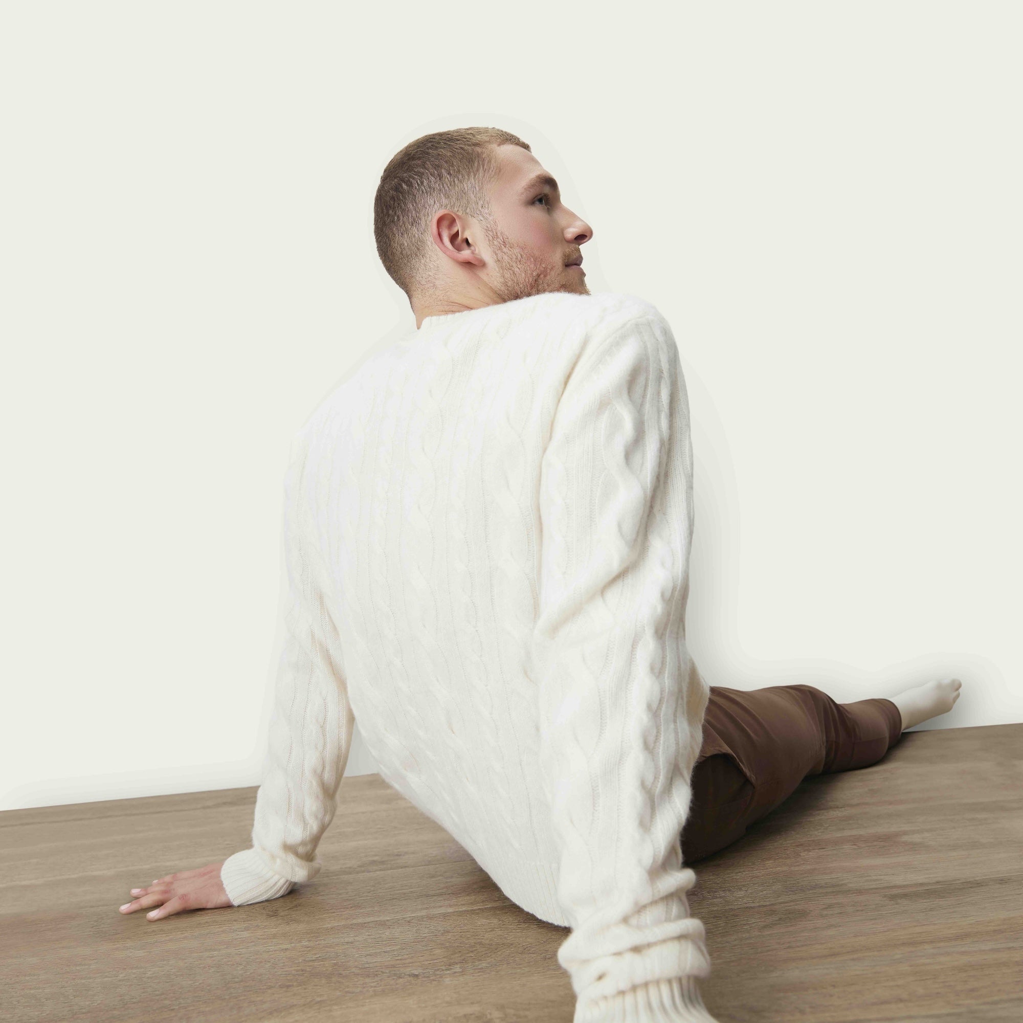 Mens | Luke Cashmere Cable Knit Sweater | Cream
