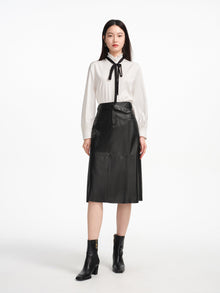 High-Waisted Lambskin Skirt | Black