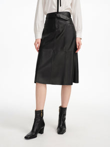 High-Waisted Lambskin Skirt | Black