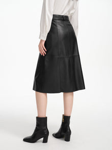 High-Waisted Lambskin Skirt | Black