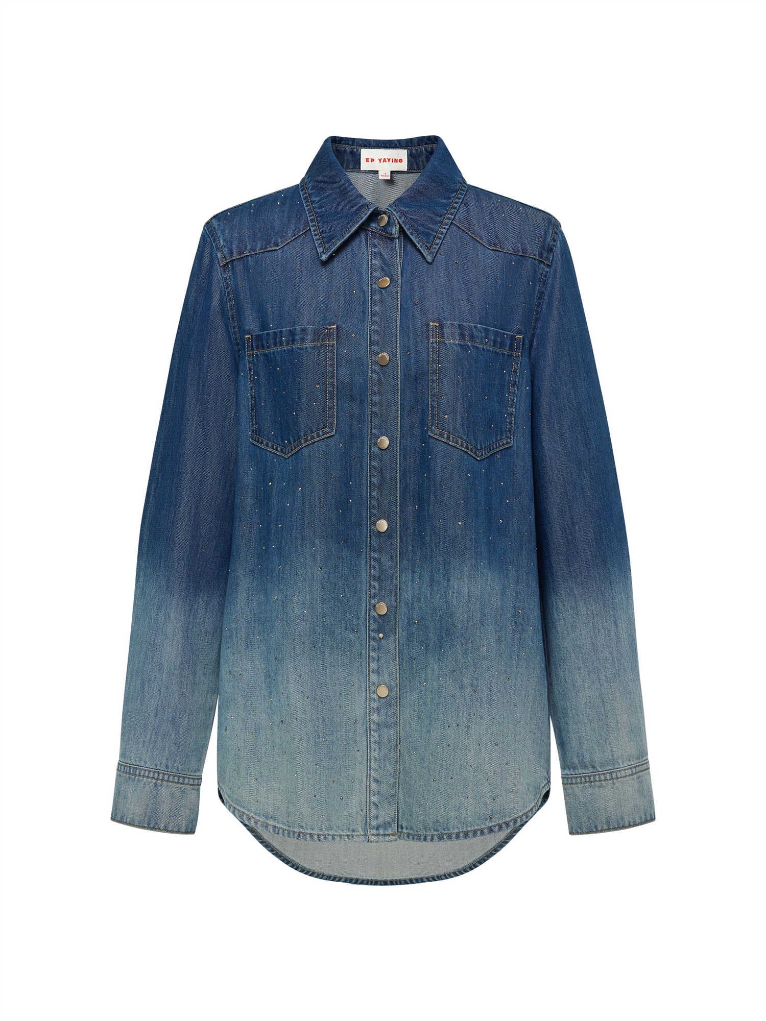 Rhinestone Embellished Denim Shirt | Navy