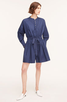 Poplin Long Sleeve Romper | Royal Blue