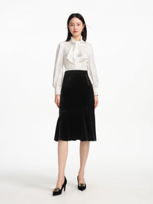 Velvet Mulberry Silk Midi Skirt | Black