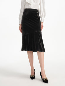 Velvet Mulberry Silk Midi Skirt | Black