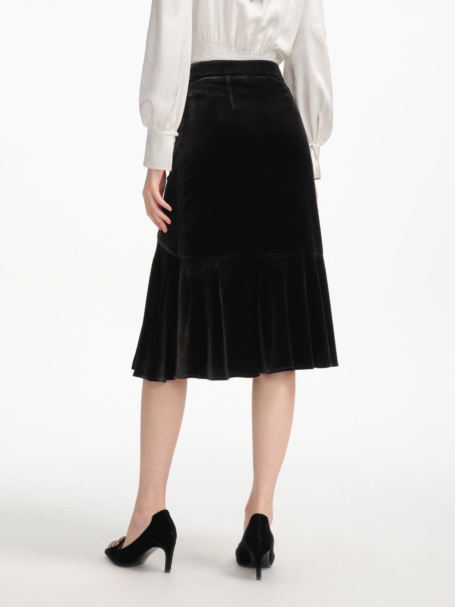 Velvet Mulberry Silk Midi Skirt | Black