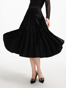Velvet Pleated Midi Skirt | Black