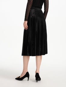 Velvet Pleated Midi Skirt | Black