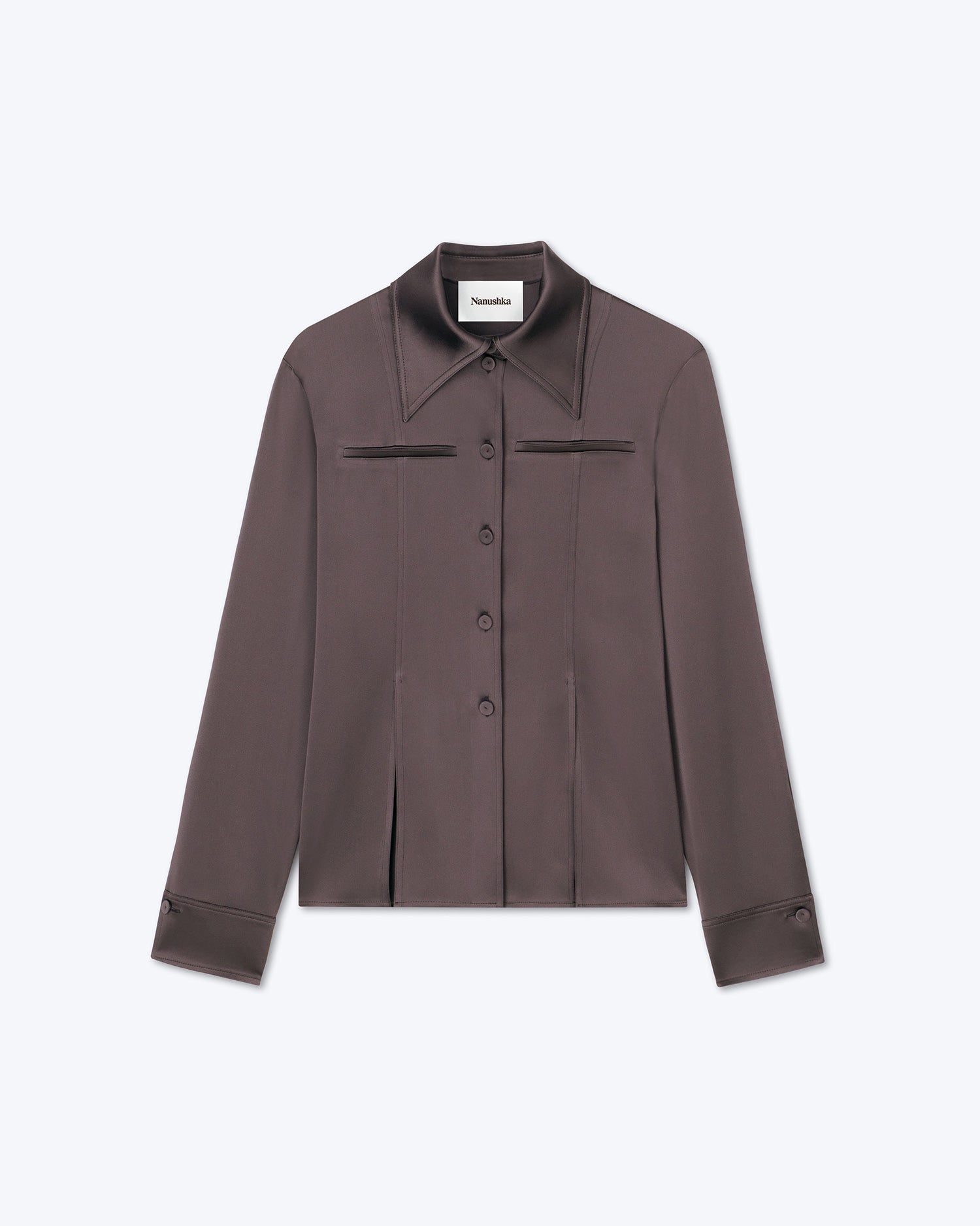 Womens | Elu Slip Satin Shirt | Coffee Bean