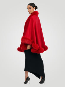 Cashmere Cape With Shadow Fox Trim | Women | Red