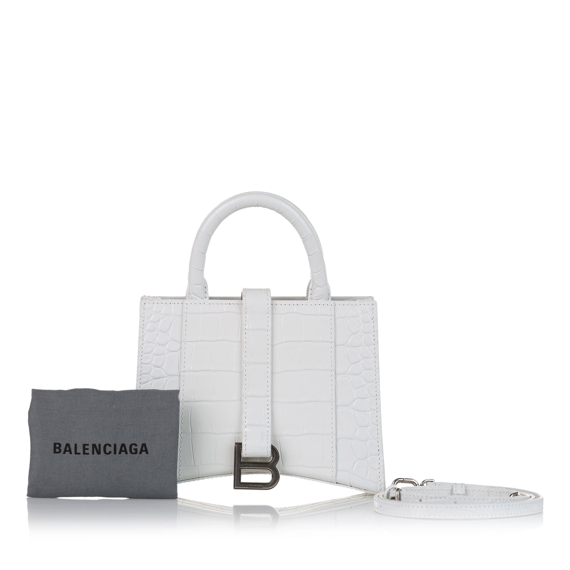 Balenciaga Pre-Owned Croc Embossed East West Hourglass Satchel XXS | Women | White x Ivory