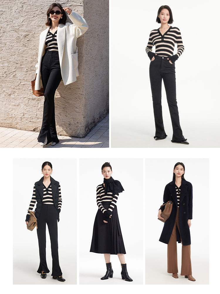 Stripes Wool Knit Top | Black