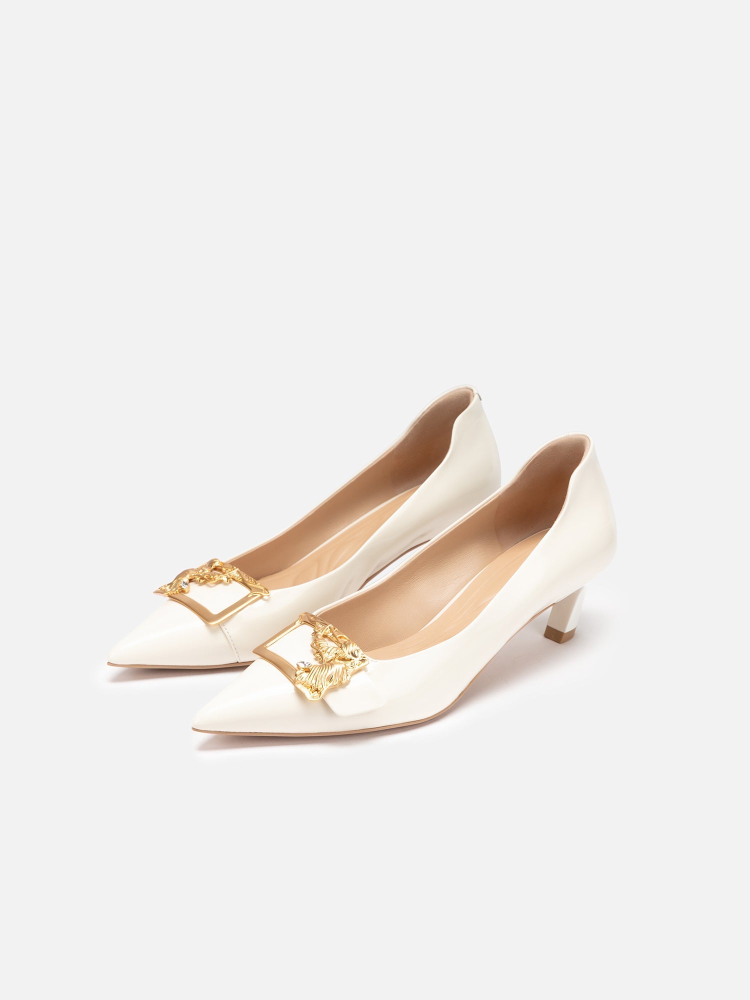 Chinese-Style Decorative Buckle High Heels | White