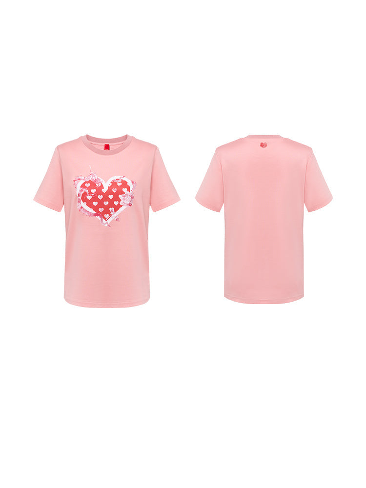 Heart Print T-Shirt | Pink