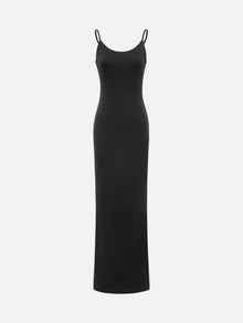 Long Slim Suspenders Dress | Black