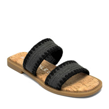 Centro Sandal Flat | Black Raffia Elastic