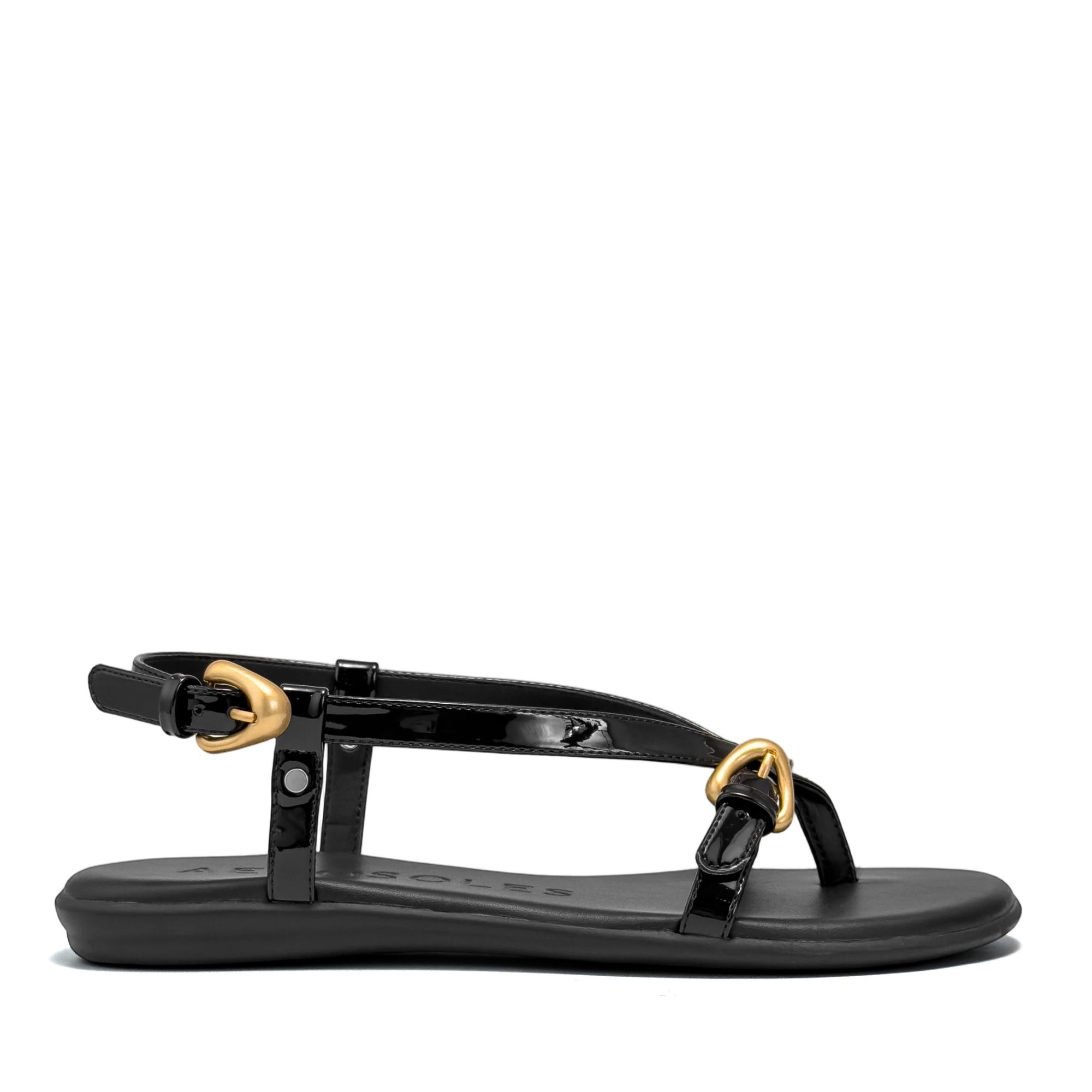 Iride Sandal Flat | Black Faux Patent