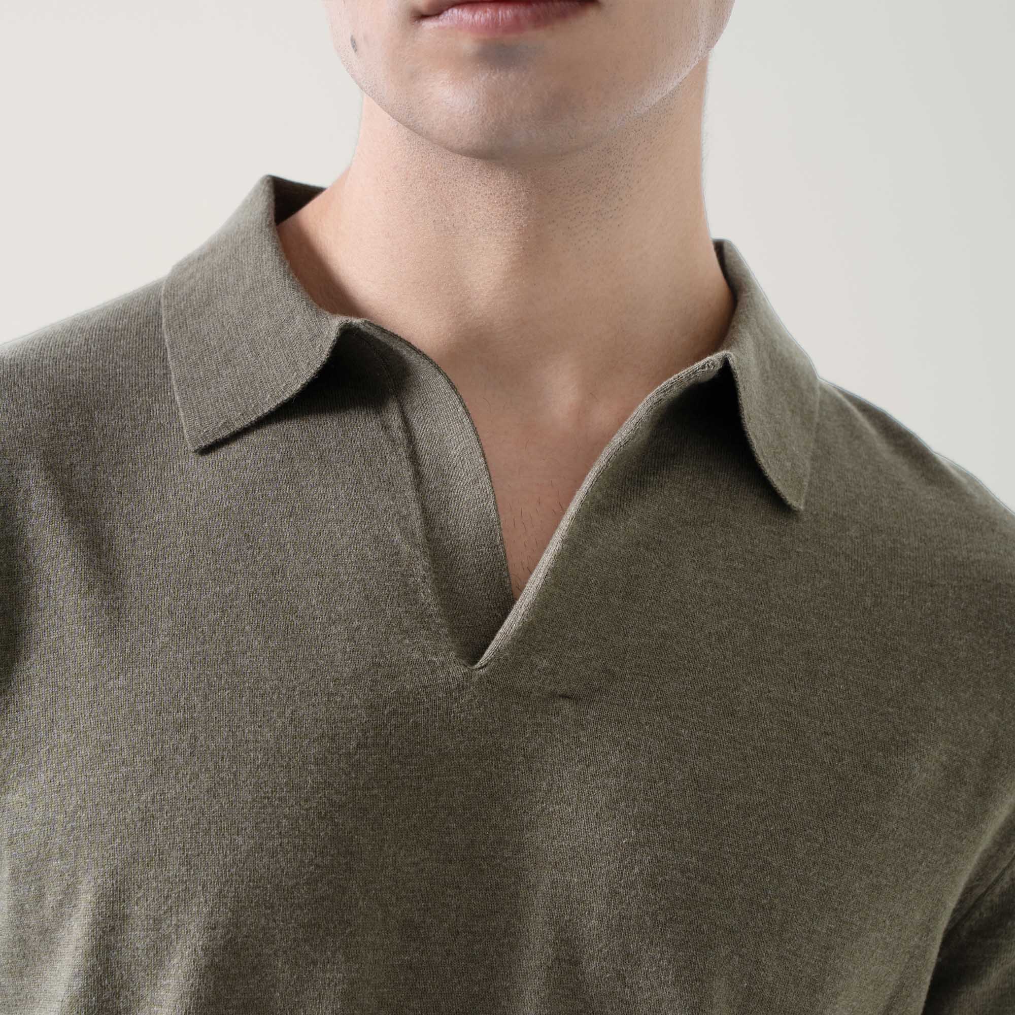 Mens | Elliot Featherlight Long Sleeve Polo | Vetiver