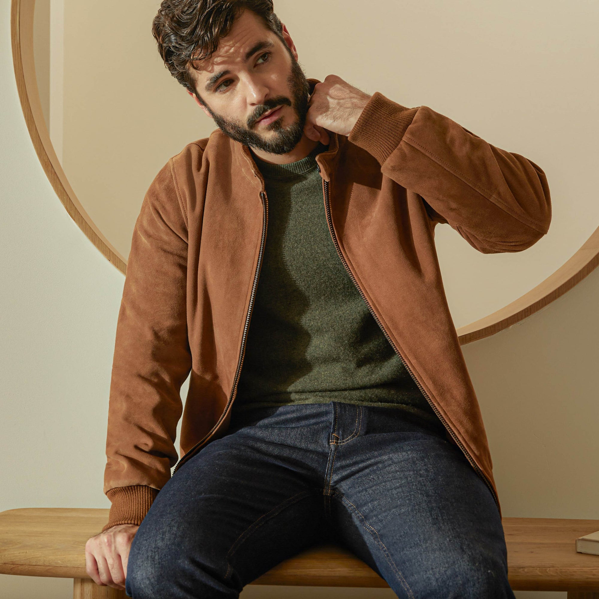Mens | Chase Suede Bomber Jacket | Camel