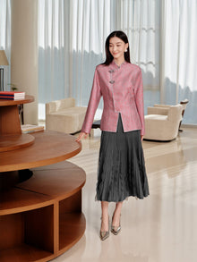 Chinese-style Mid-Waist Long Jacket | Pink