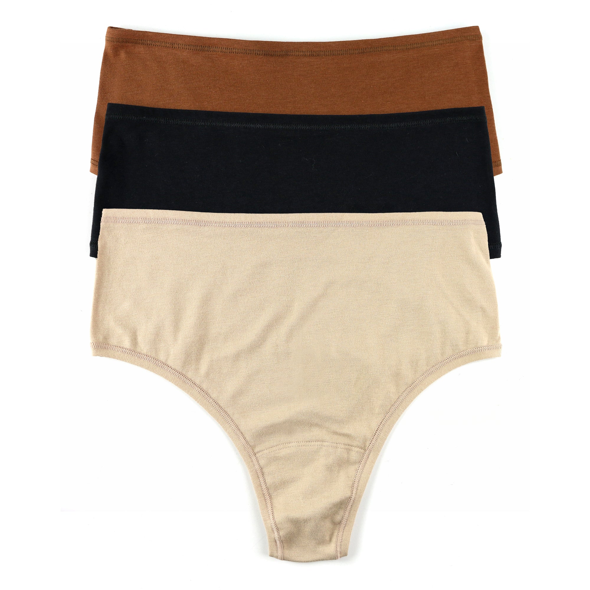 3 Pack Playstretch Hi-Rise Thong | Macchiato/Black/Chai