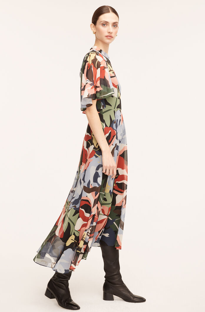 Botanical Garden Silk Flutter Sleeve Dress | Botanical Garden Black Combo