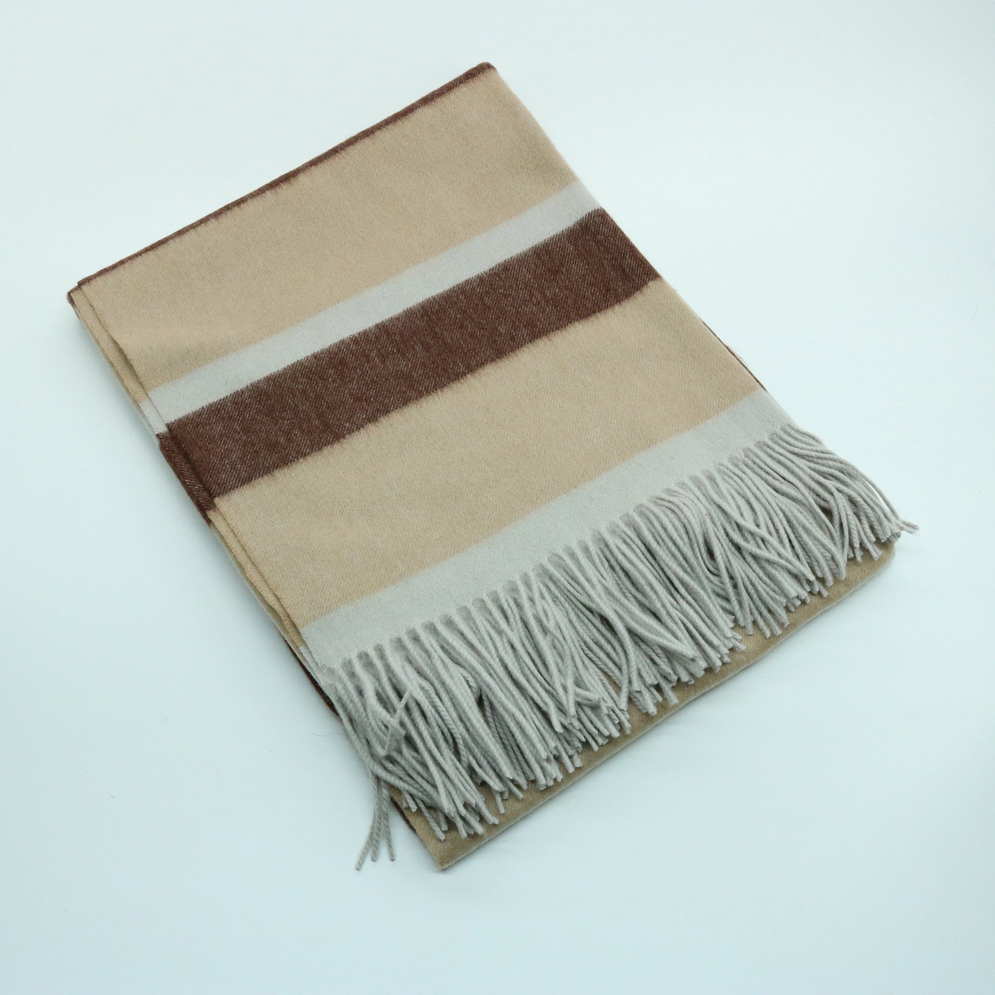 Unisex | Cashmere Striped Throw with Fringes | Camel Combo