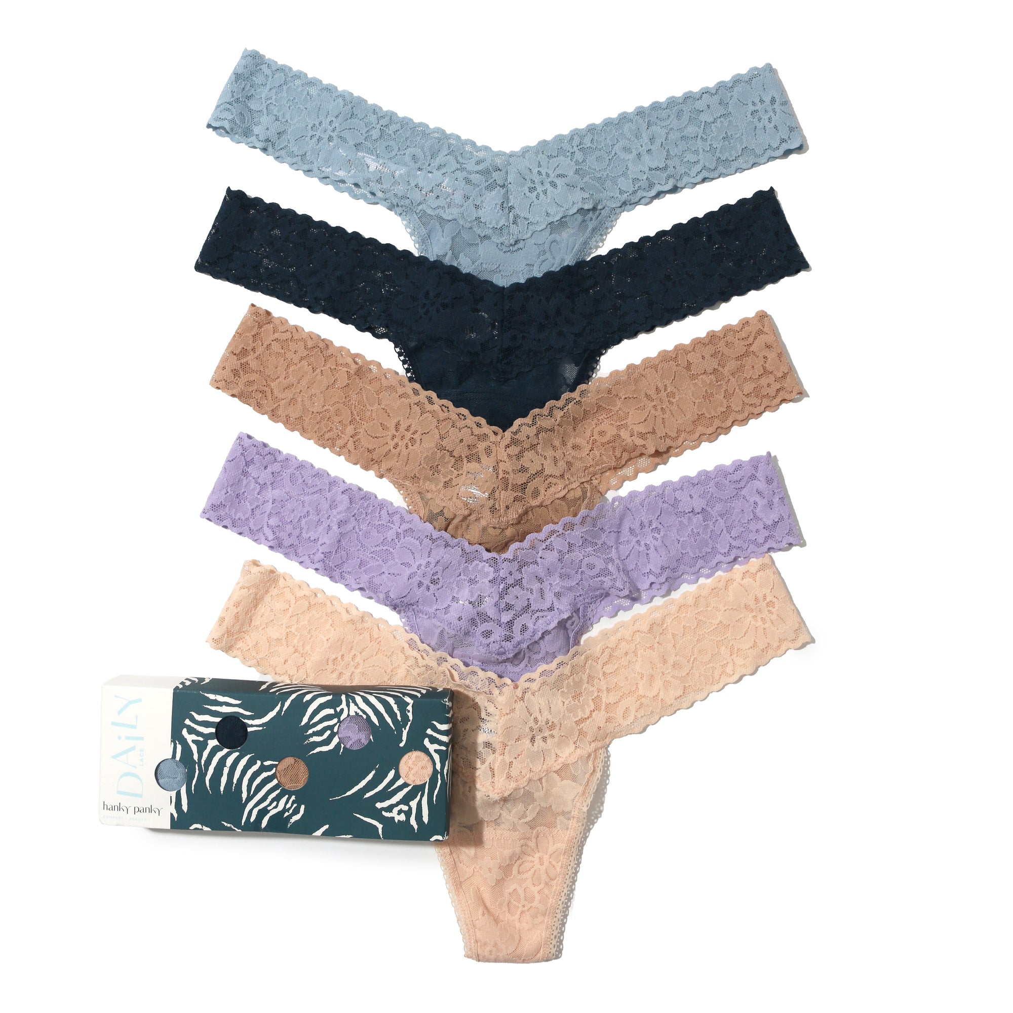 5-Pack Daily Lace Low Rise Thong | Antique Rose/Desert Rose/Lilac Bloom/Pistachio/Tidal Teal