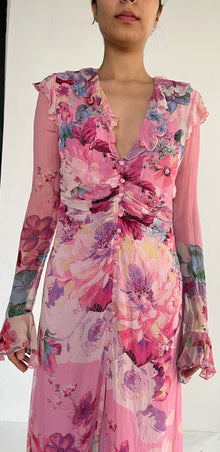Hemant & Nandita | Z V-Neck Front Button Long Dress | Pink