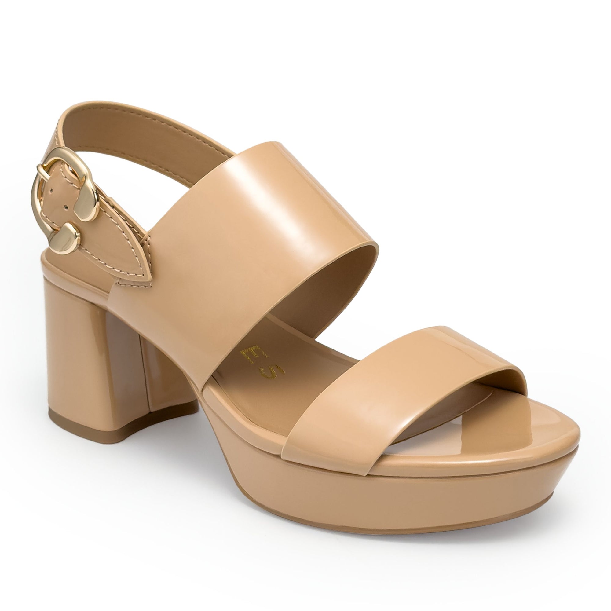 Camera Sandal Platform | Beige Bisque Faux Patent